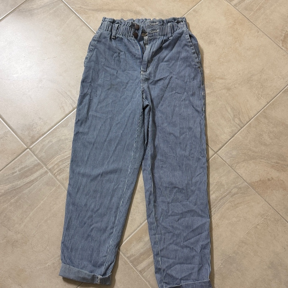 High Waisted Striped Blue Casual Pants